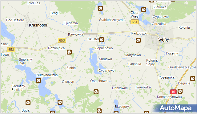 mapa Sumowo gmina Sejny, Sumowo gmina Sejny na mapie Targeo