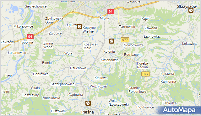 mapa Świebodzin gmina Pleśna, Świebodzin gmina Pleśna na mapie Targeo