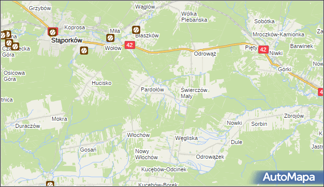 mapa Świerczów gmina Stąporków, Świerczów gmina Stąporków na mapie Targeo