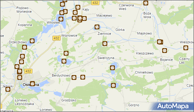 mapa Świerczyna gmina Osieczna, Świerczyna gmina Osieczna na mapie Targeo