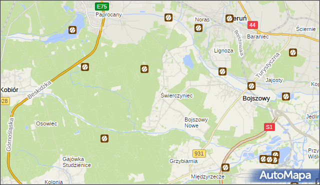 mapa Świerczyniec gmina Bojszowy, Świerczyniec gmina Bojszowy na mapie Targeo