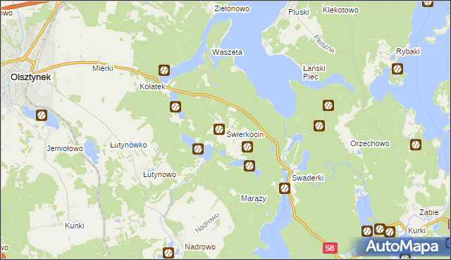 mapa Świerkocin gmina Olsztynek, Świerkocin gmina Olsztynek na mapie Targeo