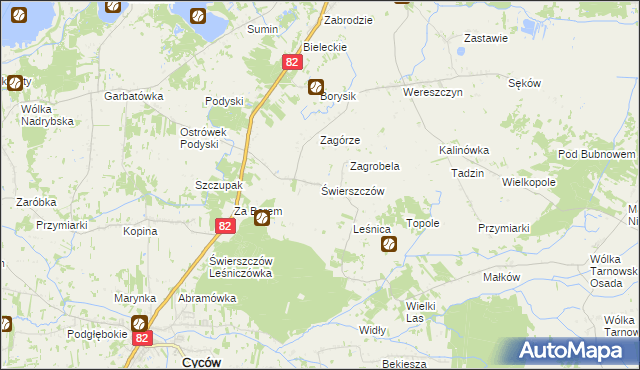 mapa Świerszczów gmina Cyców, Świerszczów gmina Cyców na mapie Targeo