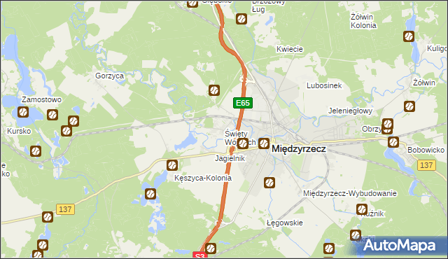 mapa Święty Wojciech gmina Międzyrzecz, Święty Wojciech gmina Międzyrzecz na mapie Targeo