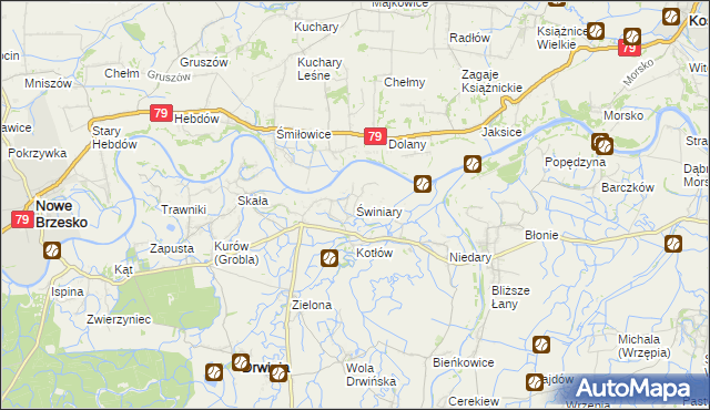 mapa Świniary gmina Drwinia, Świniary gmina Drwinia na mapie Targeo