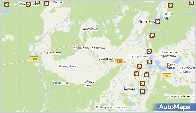 mapa Sypniewo gmina Więcbork, Sypniewo gmina Więcbork na mapie Targeo