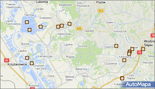 mapa Syrynka, Syrynka na mapie Targeo