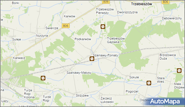 mapa Szaniawy-Poniaty, Szaniawy-Poniaty na mapie Targeo