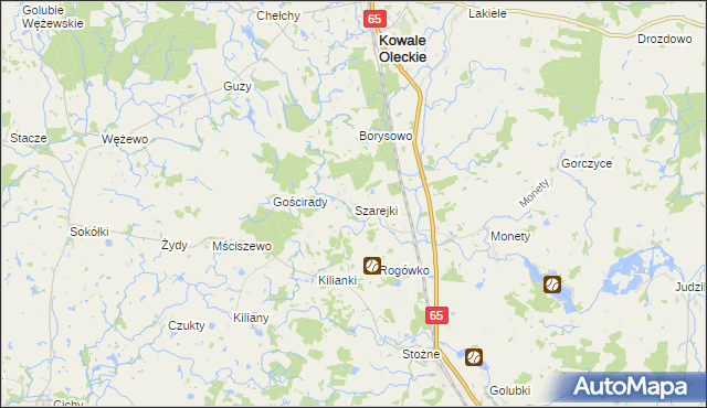 mapa Szarejki gmina Kowale Oleckie, Szarejki gmina Kowale Oleckie na mapie Targeo