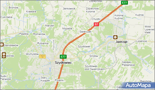 mapa Szydłówek gmina Szydłowiec, Szydłówek gmina Szydłowiec na mapie Targeo