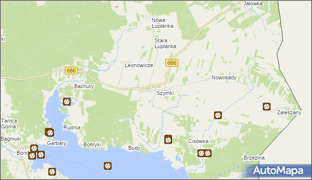mapa Szymki gmina Michałowo, Szymki gmina Michałowo na mapie Targeo