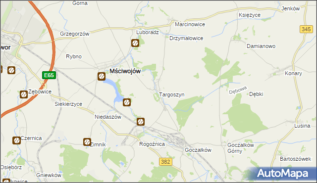 mapa Targoszyn, Targoszyn na mapie Targeo