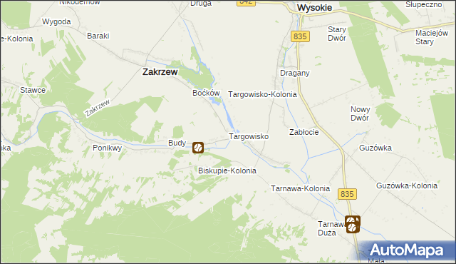 mapa Targowisko gmina Zakrzew, Targowisko gmina Zakrzew na mapie Targeo