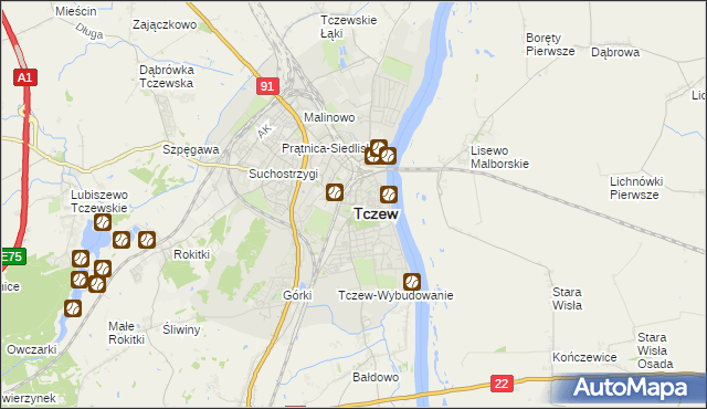 mapa Tczew, Tczew na mapie Targeo