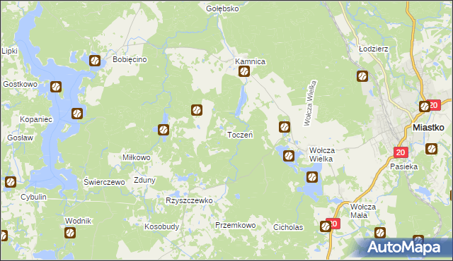 mapa Toczeń gmina Miastko, Toczeń gmina Miastko na mapie Targeo