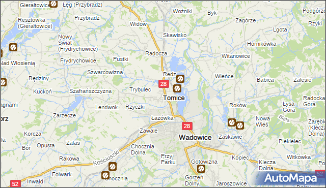 mapa Tomice powiat wadowicki, Tomice powiat wadowicki na mapie Targeo