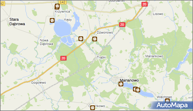 mapa Trąbki gmina Marianowo, Trąbki gmina Marianowo na mapie Targeo