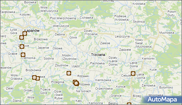 mapa Trzciana powiat bocheński, Trzciana powiat bocheński na mapie Targeo