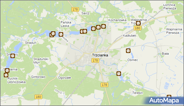 mapa Trzcianka powiat czarnkowsko-trzcianecki, Trzcianka powiat czarnkowsko-trzcianecki na mapie Targeo