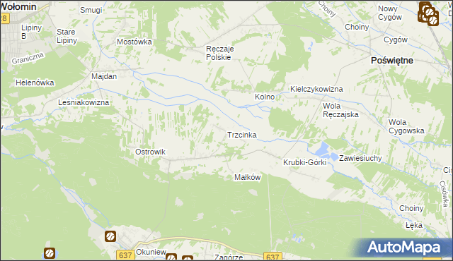 mapa Trzcinka gmina Poświętne, Trzcinka gmina Poświętne na mapie Targeo