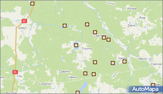 mapa Trzcinno gmina Miastko, Trzcinno gmina Miastko na mapie Targeo