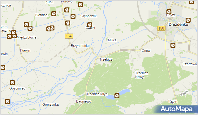 mapa Trzebicz gmina Drezdenko, Trzebicz gmina Drezdenko na mapie Targeo