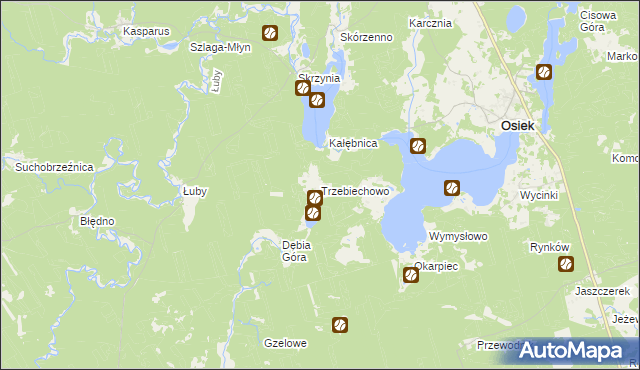 mapa Trzebiechowo gmina Osiek, Trzebiechowo gmina Osiek na mapie Targeo