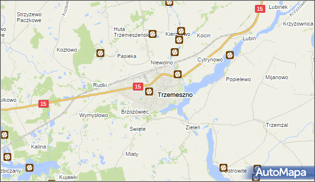 mapa Trzemeszno powiat gnieźnieński, Trzemeszno powiat gnieźnieński na mapie Targeo