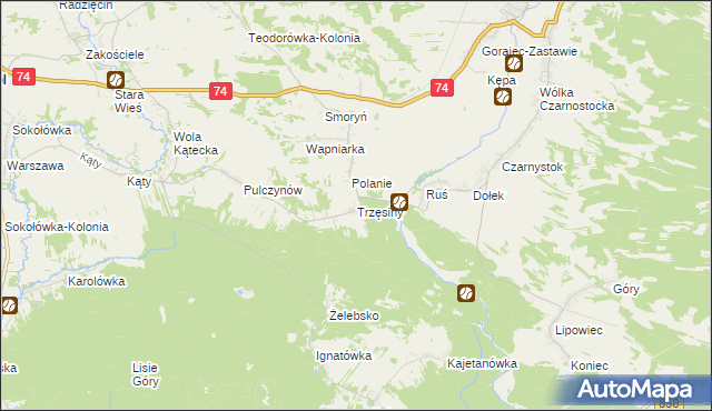 mapa Trzęsiny, Trzęsiny na mapie Targeo