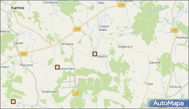 mapa Trzeszyn, Trzeszyn na mapie Targeo