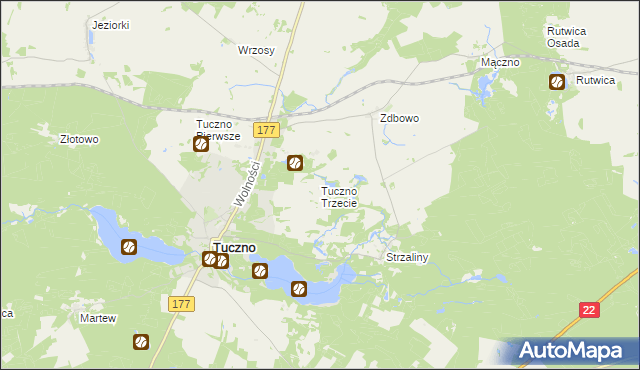 mapa Tuczno Trzecie, Tuczno Trzecie na mapie Targeo