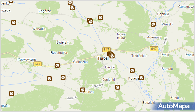 mapa Turośl powiat kolneński, Turośl powiat kolneński na mapie Targeo