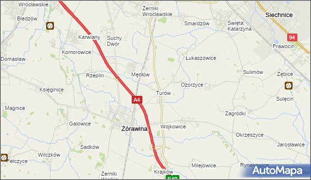 mapa Turów gmina Żórawina, Turów gmina Żórawina na mapie Targeo