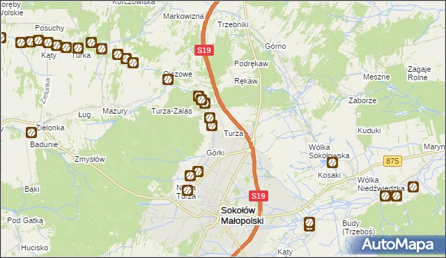 mapa Turza gmina Sokołów Małopolski, Turza gmina Sokołów Małopolski na mapie Targeo