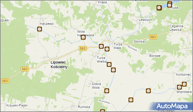 mapa Turza Wielka gmina Lipowiec Kościelny, Turza Wielka gmina Lipowiec Kościelny na mapie Targeo