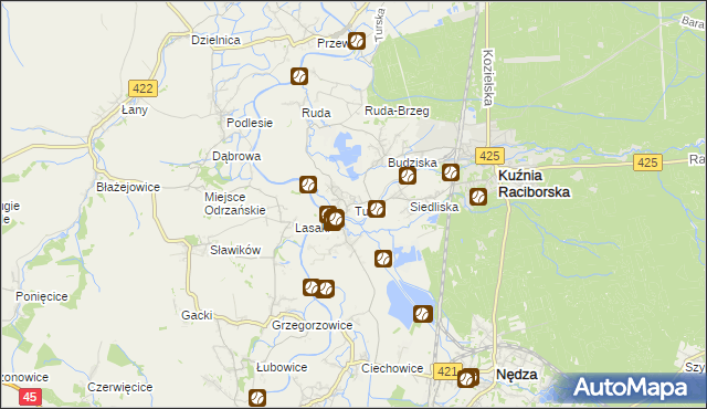 mapa Turze gmina Kuźnia Raciborska, Turze gmina Kuźnia Raciborska na mapie Targeo