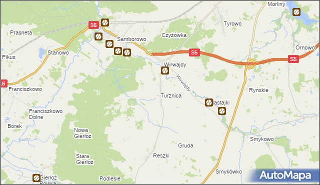 mapa Turznica gmina Ostróda, Turznica gmina Ostróda na mapie Targeo