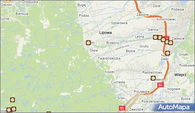 mapa Twardorzeczka, Twardorzeczka na mapie Targeo