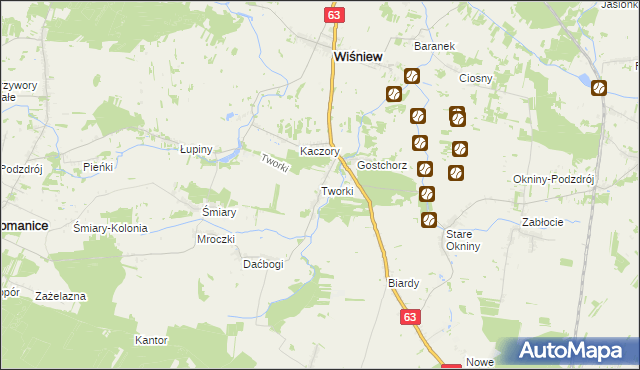 mapa Tworki gmina Wiśniew, Tworki gmina Wiśniew na mapie Targeo