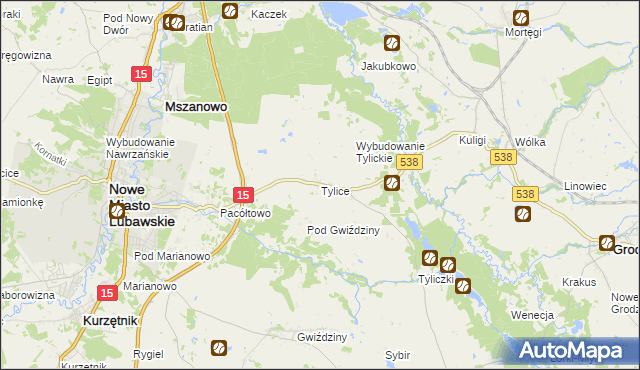 mapa Tylice gmina Nowe Miasto Lubawskie, Tylice gmina Nowe Miasto Lubawskie na mapie Targeo