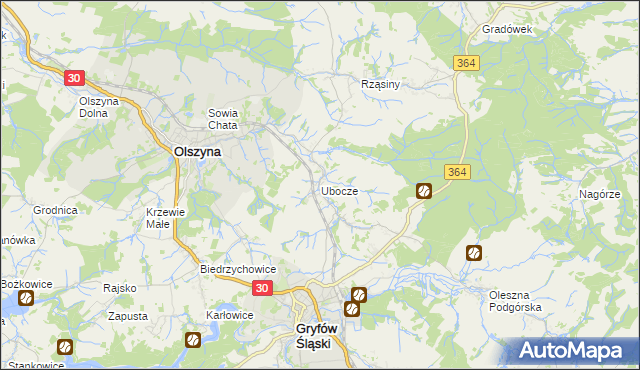 mapa Ubocze gmina Gryfów Śląski, Ubocze gmina Gryfów Śląski na mapie Targeo