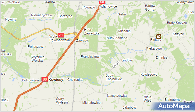 mapa Ulaski gmina Kowiesy, Ulaski gmina Kowiesy na mapie Targeo