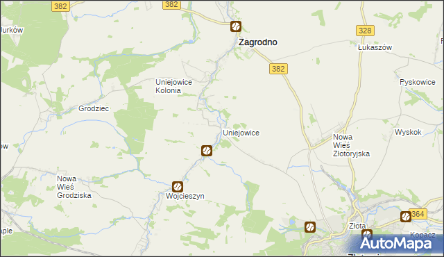 mapa Uniejowice, Uniejowice na mapie Targeo