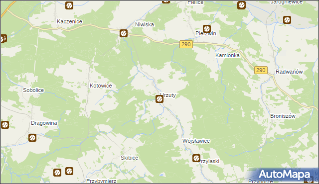 mapa Urzuty gmina Nowogród Bobrzański, Urzuty gmina Nowogród Bobrzański na mapie Targeo