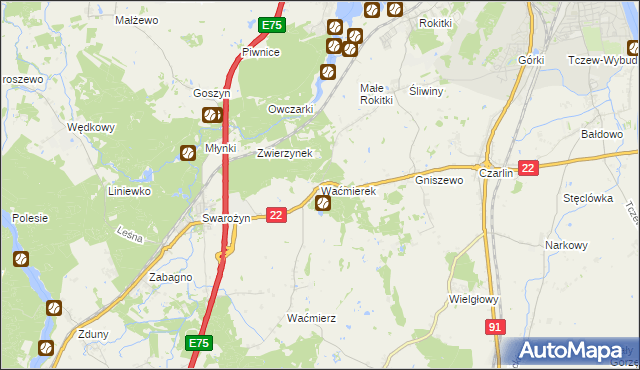 mapa Waćmierek, Waćmierek na mapie Targeo