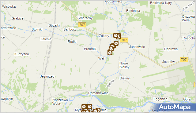 mapa Wał gmina Nowe Miasto nad Pilicą, Wał gmina Nowe Miasto nad Pilicą na mapie Targeo