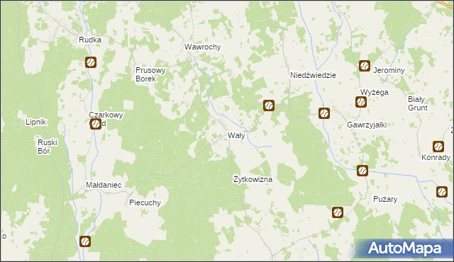 mapa Wały gmina Szczytno, Wały gmina Szczytno na mapie Targeo