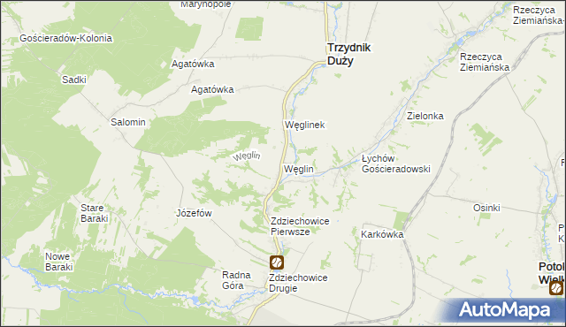 mapa Węglin gmina Trzydnik Duży, Węglin gmina Trzydnik Duży na mapie Targeo