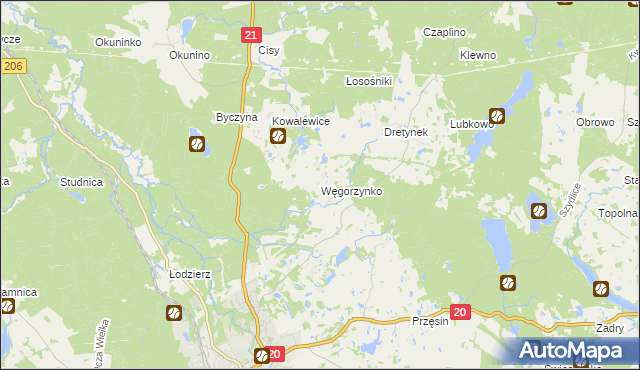 mapa Węgorzynko, Węgorzynko na mapie Targeo