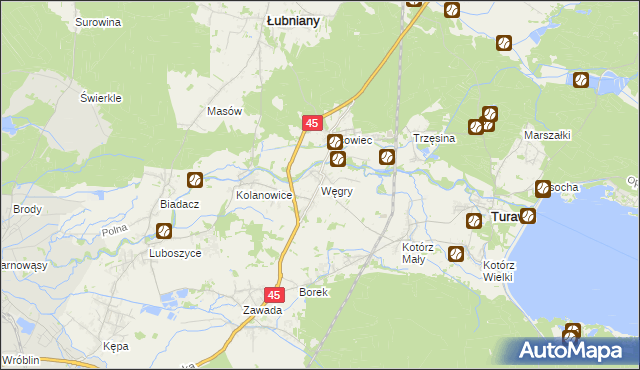 mapa Węgry gmina Turawa, Węgry gmina Turawa na mapie Targeo